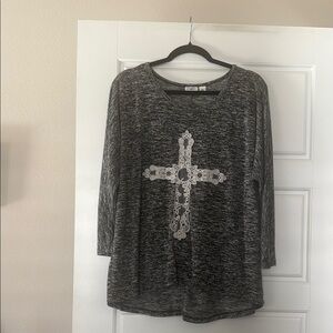 Cato Gray Top with White Cross Design